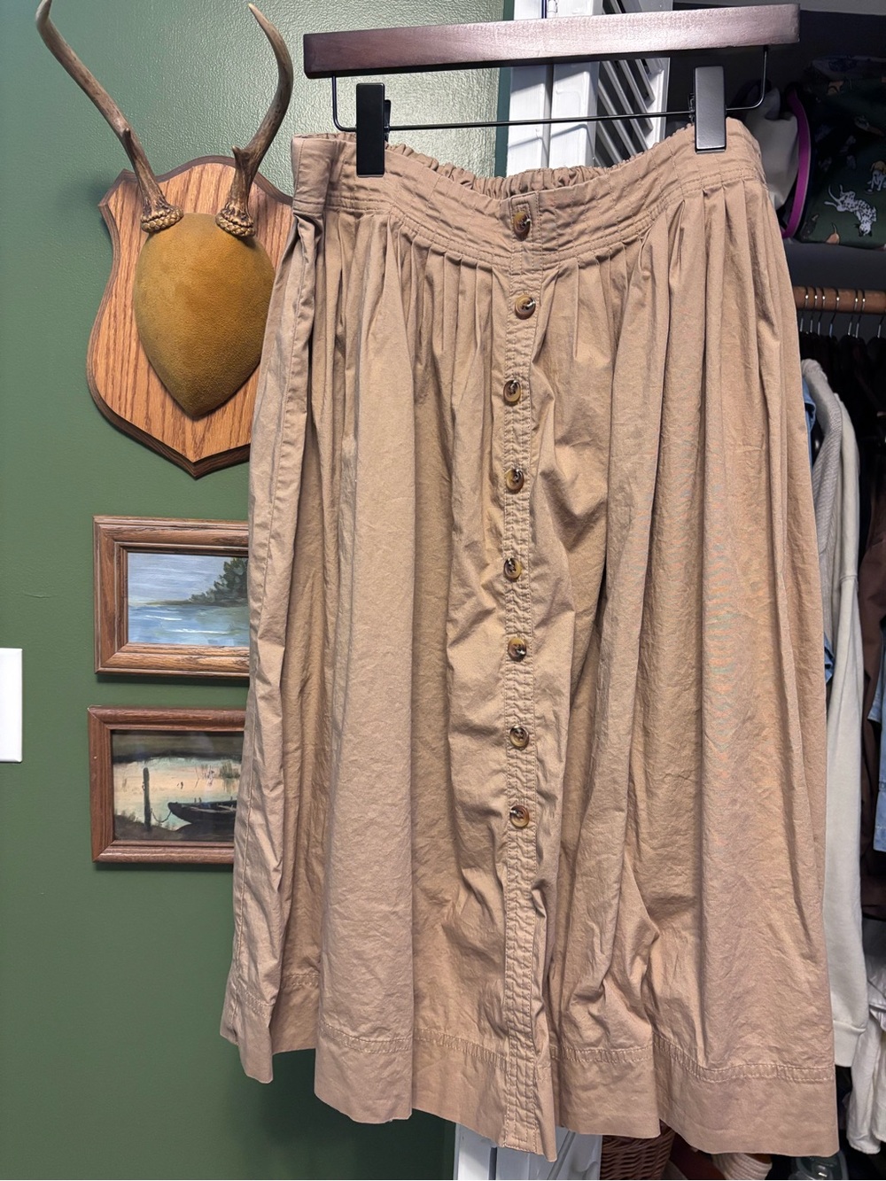 J. Crew Tan Button Front Midi Skirt XL
